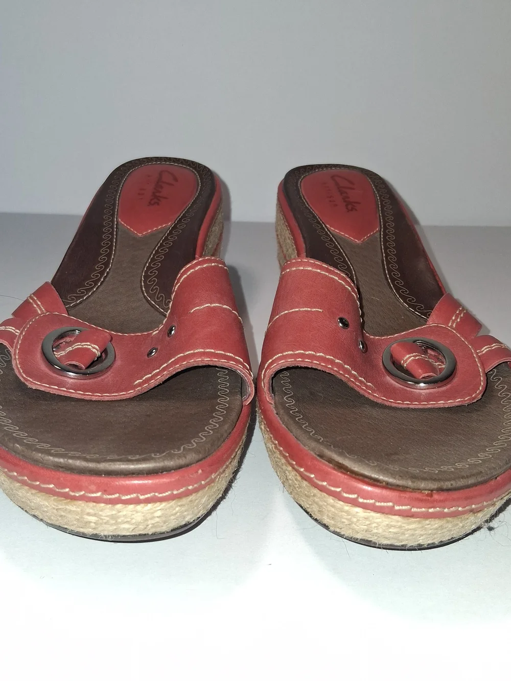 Clark's Artisan Red Leather Slide Sandals Women's US Size 8.5 M